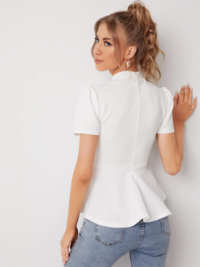 Elegant Clasi Peplum Top with Zipper Back