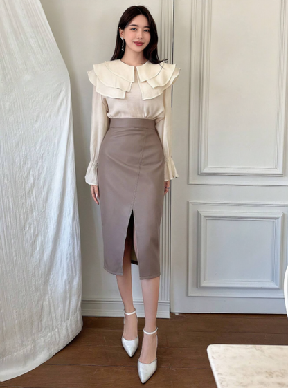 Chic High-Waist PU Leather Skirt with Thigh Slit