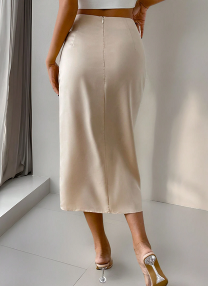 Chic Solid Ruched Wrap Split Thigh Skirt